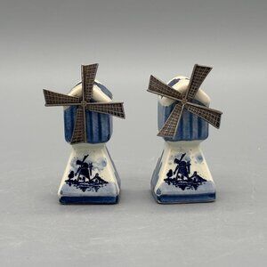 Vintage Dutch Style Blue and White Windmill Salt and Pepper Shakers